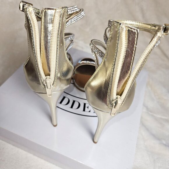 Steve Madden Fiffi Gold Rhinestone Strappy High-Heel 8M - Picture 5 of 11